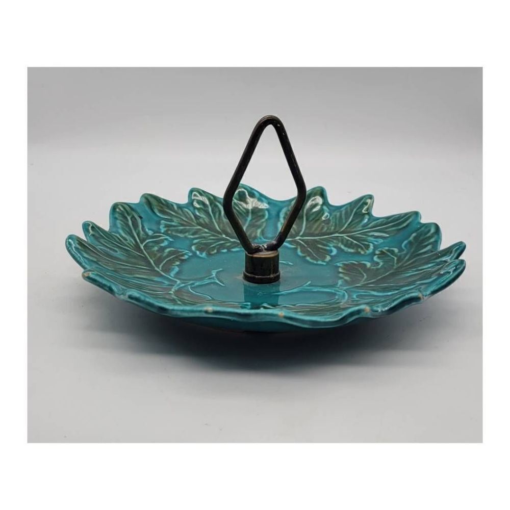 Vintage 1950's California Pottery Leaf Dish with Handle